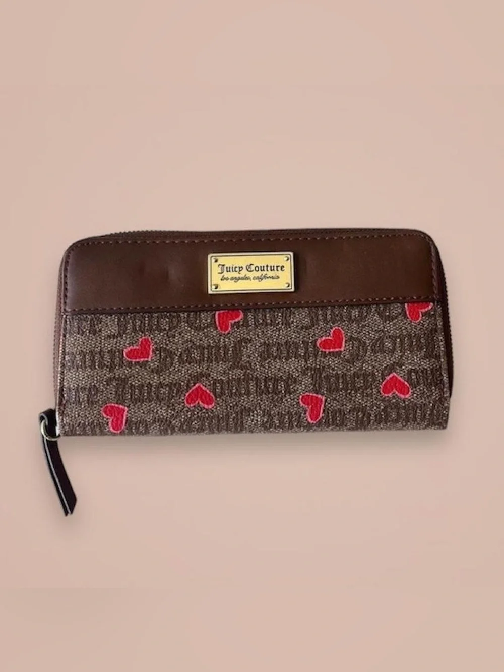 Juicy Couture Brown Wallet with Red Heart Accents